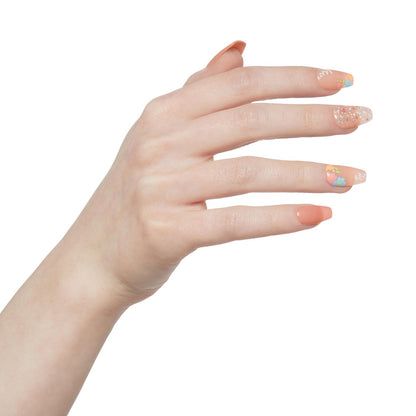KISS Impress Press-On Nails - Hokey Pokey, Medium Length Coffin Shape, Nude Pink with Flower Design, 30 Nails