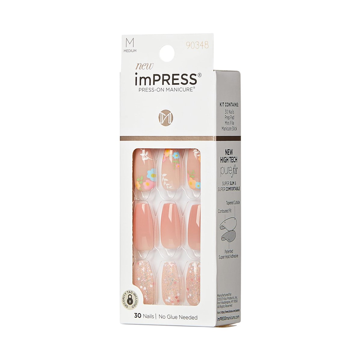 KISS Impress Press-On Nails - Hokey Pokey, Medium Length Coffin Shape, Nude Pink with Flower Design, 30 Nails - görsel 9