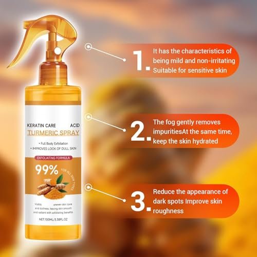 Keratin Care Turmeric Spray 100ml - Exfoliating Moisturizing Body Spray with Retinol for Face & Body, Gentle Skin Care for All Skin Types Avelisse