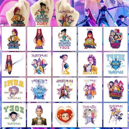 20pcs Demon Movie Hunters Temporary Tattoos for Kids - Cartoon Decal Body Stickers for Birthday Party Decorations & DIY Activity Supplies - görsel 8