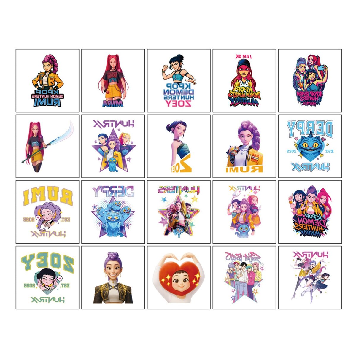 20pcs Demon Movie Hunters Temporary Tattoos for Kids - Cartoon Decal Body Stickers for Birthday Party Decorations & DIY Activity Supplies - görsel 3