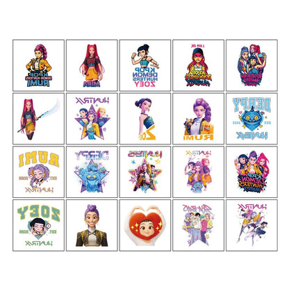 20pcs Demon Movie Hunters Temporary Tattoos for Kids - Cartoon Decal Body Stickers for Birthday Party Decorations & DIY Activity Supplies