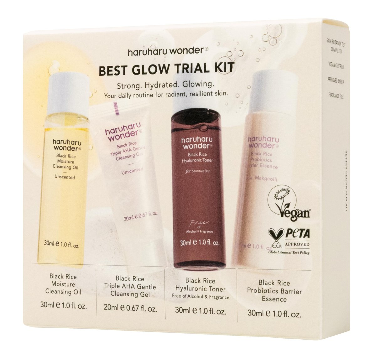 Haruharu Wonder Best Glow Trial Kit - Strong, Hydrated, Glowing Daily Routine Mini Size Avelisse