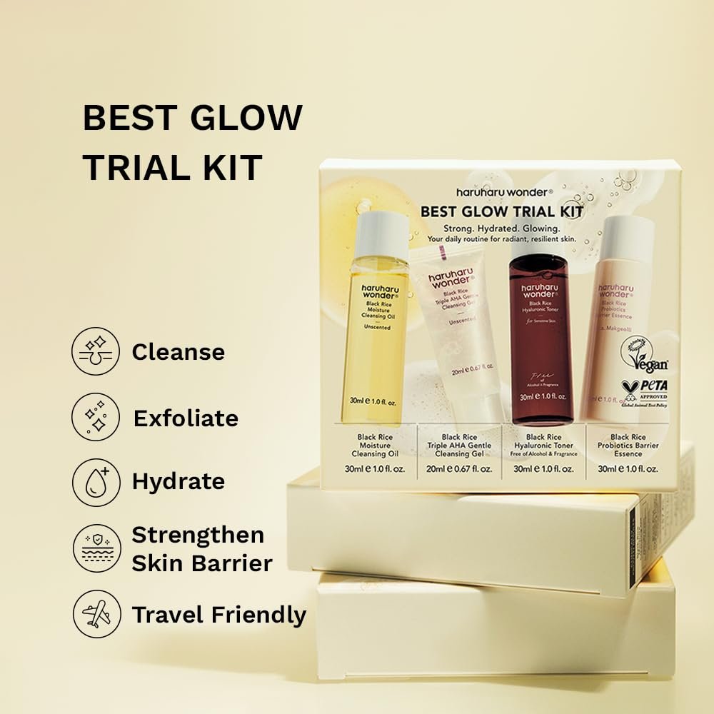 Haruharu Wonder Best Glow Trial Kit - Strong, Hydrated, Glowing Daily Routine Mini Size Avelisse