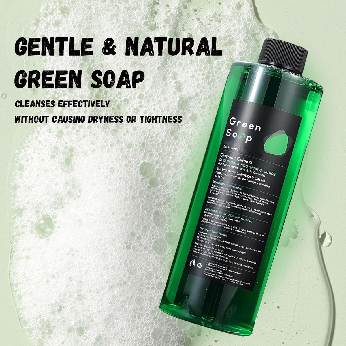 TONBAO Green Soap Tattoo Cleaner Kit 8.5oz Ultra Concentrated Tattoo Soap + 8.5oz Squeeze Bottle — Professional Skin Prep & Piercing Aftercare for Tattooing Artists & Beginner Avelisse
