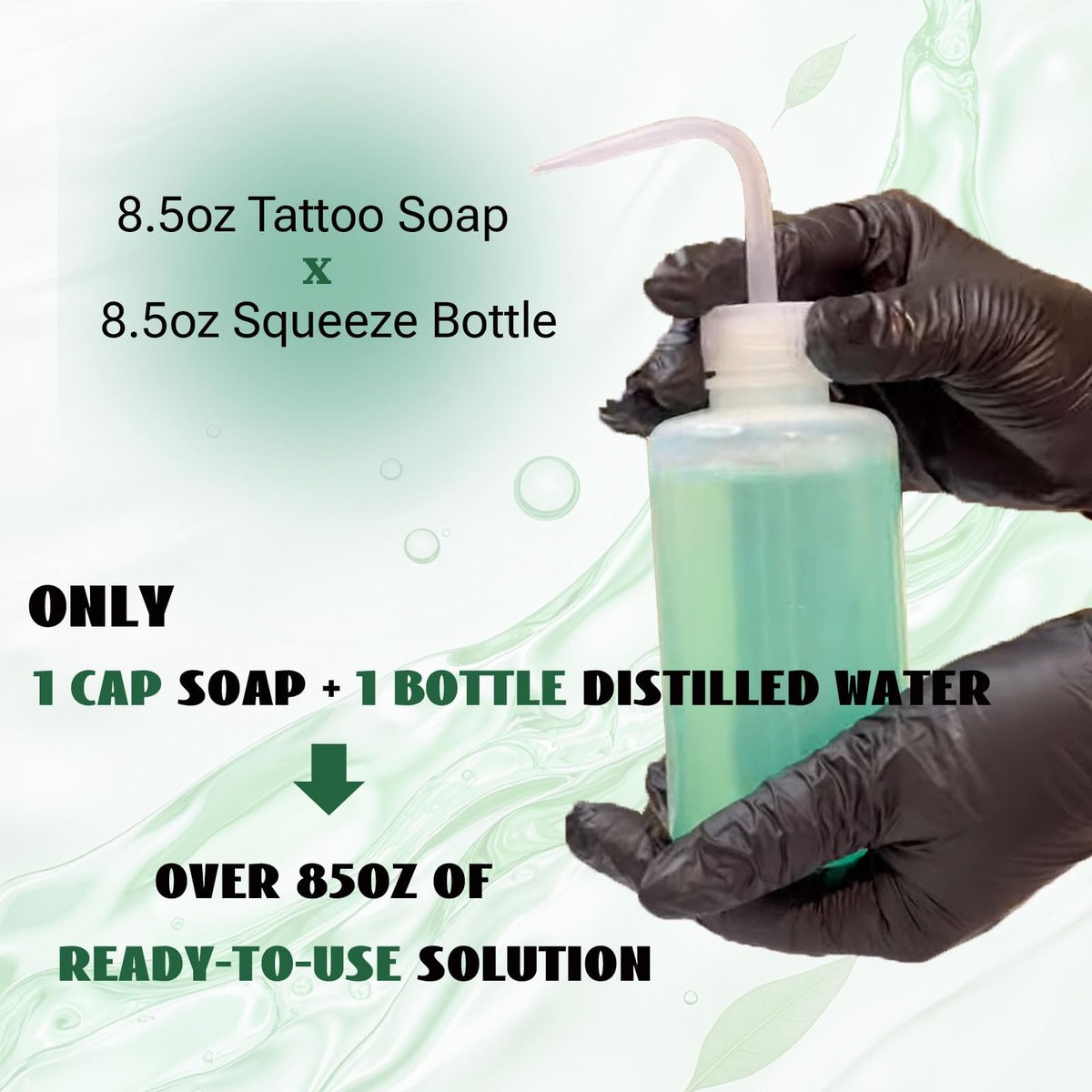 TONBAO Green Soap Tattoo Cleaner Kit 8.5oz Ultra Concentrated Tattoo Soap + 8.5oz Squeeze Bottle — Professional Skin Prep & Piercing Aftercare for Tattooing Artists & Beginner Avelisse