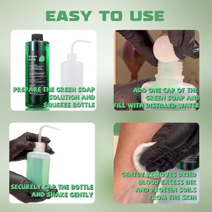 TONBAO Green Soap Tattoo Cleaner Kit 8.5oz Ultra Concentrated Tattoo Soap + 8.5oz Squeeze Bottle — Professional Skin Prep & Piercing Aftercare for Tattooing Artists & Beginner Avelisse