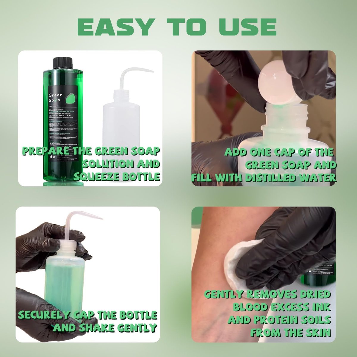 TONBAO Green Soap Tattoo Cleaner Kit 8.5oz Ultra Concentrated Tattoo Soap + 8.5oz Squeeze Bottle — Professional Skin Prep & Piercing Aftercare for Tattooing Artists & Beginner Avelisse