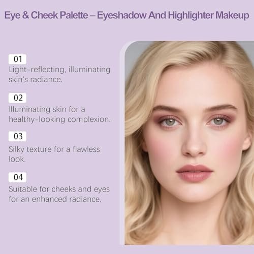 Lmoy Eye & Cheek Palette - Eyeshadow and Highlighter Makeup, Shimmer Glow Face Highlighter Palette with Contour Kit and Detachable Brush - görsel 8