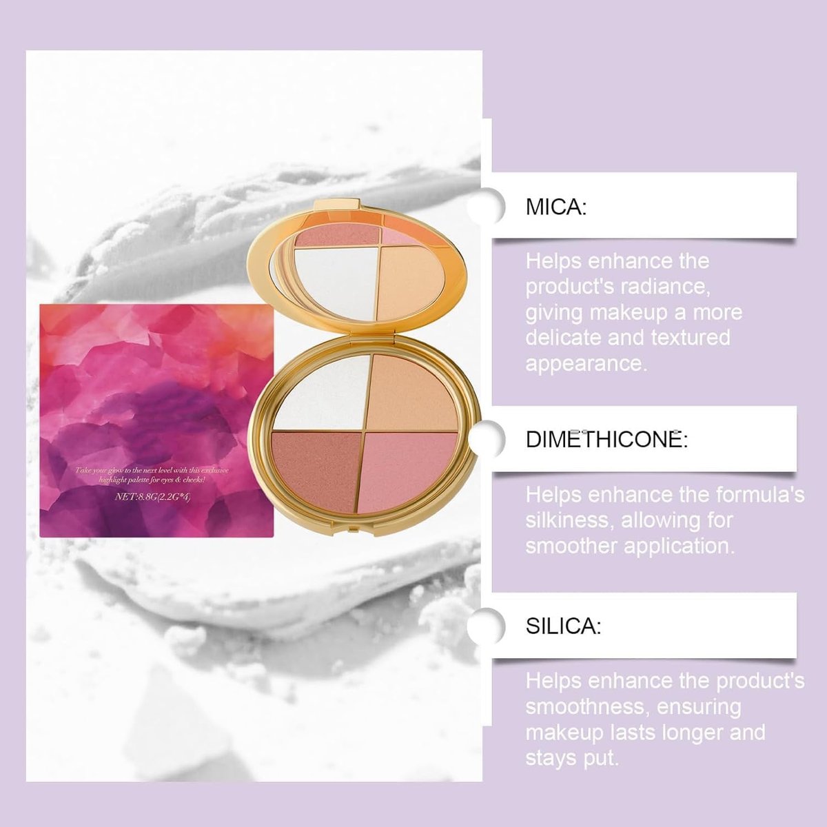 Lmoy Eye & Cheek Palette - Eyeshadow and Highlighter Makeup, Shimmer Glow Face Highlighter Palette with Contour Kit and Detachable Brush - görsel 9