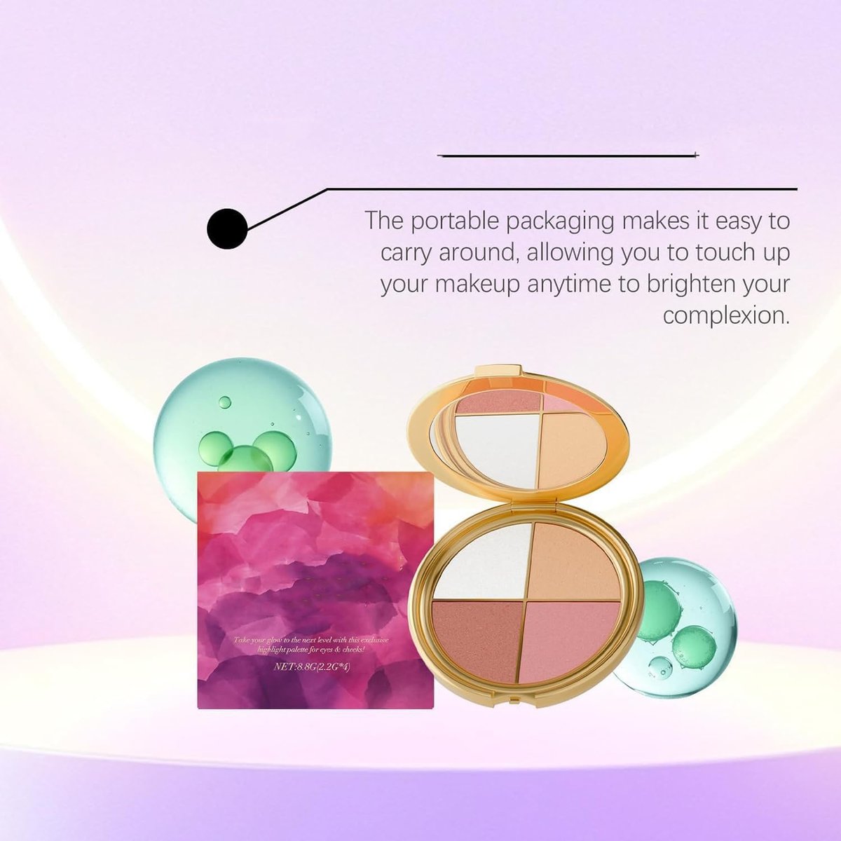 Lmoy Eye & Cheek Palette - Eyeshadow and Highlighter Makeup, Shimmer Glow Face Highlighter Palette with Contour Kit and Detachable Brush - görsel 11