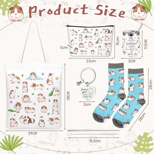 Geiserailie 5-Piece Guinea Pig Lover Gift Set: Tote Bag, Makeup Bag, Keychain, Tumbler & Socks for Women Who Love Guinea Pigs - görsel 6