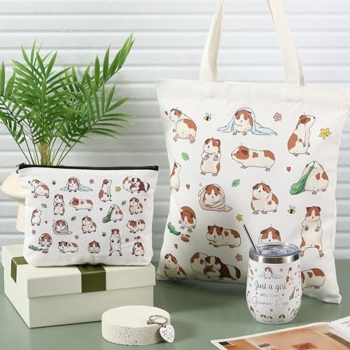 Geiserailie 5-Piece Guinea Pig Lover Gift Set: Tote Bag, Makeup Bag, Keychain, Tumbler & Socks for Women Who Love Guinea Pigs - görsel 4
