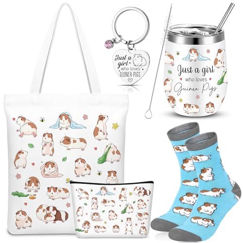 Geiserailie 5-Piece Guinea Pig Lover Gift Set: Tote Bag, Makeup Bag, Keychain, Tumbler & Socks for Women Who Love Guinea Pigs - görsel 2