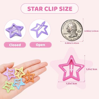 YLMUSU 144 Pcs 1.2'' Star Hair Clips - 24 Colors Metal Non-Slip Snap Hair Clips, Colorful Star Clips y2k, Stars Hair Barrettes for Women and Girls Avelisse