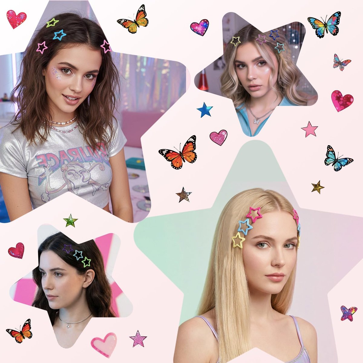 YLMUSU 144 Pcs 1.2'' Star Hair Clips - 24 Colors Metal Non-Slip Snap Hair Clips, Colorful Star Clips y2k, Stars Hair Barrettes for Women and Girls Avelisse