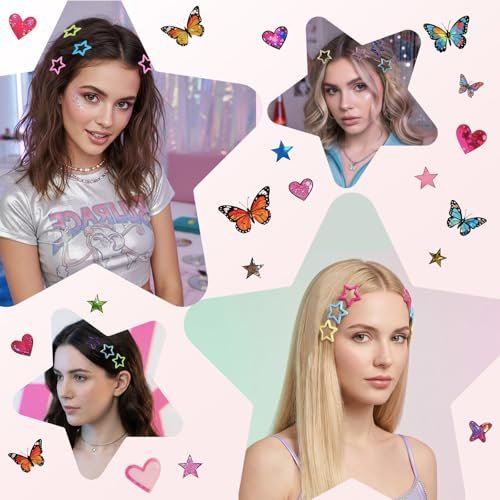 YLMUSU 144 Pcs 1.2'' Star Hair Clips - 24 Colors Metal Non-Slip Snap Hair Clips, Colorful Star Clips y2k, Stars Hair Barrettes for Women and Girls Avelisse
