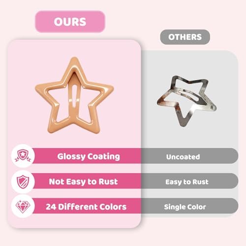 YLMUSU 144 Pcs 1.2'' Star Hair Clips - 24 Colors Metal Non-Slip Snap Hair Clips, Colorful Star Clips y2k, Stars Hair Barrettes for Women and Girls Avelisse