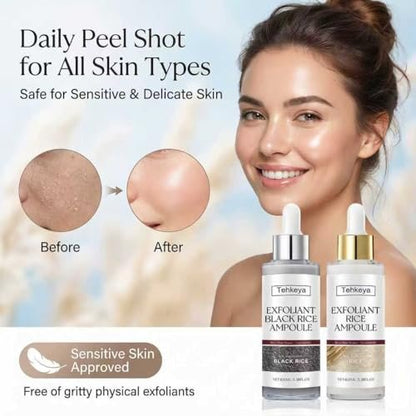 Black and White Rice Exfoliation Essence & Rice Peel Shot (2-Pack) - Dead Skin Removal, Deep Cleansing & Pore Minimizing Facial Serum for All Skin Types Avelisse