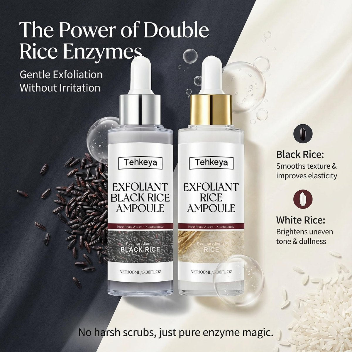 Black and White Rice Exfoliation Essence & Rice Peel Shot (2-Pack) - Dead Skin Removal, Deep Cleansing & Pore Minimizing Facial Serum for All Skin Types Avelisse