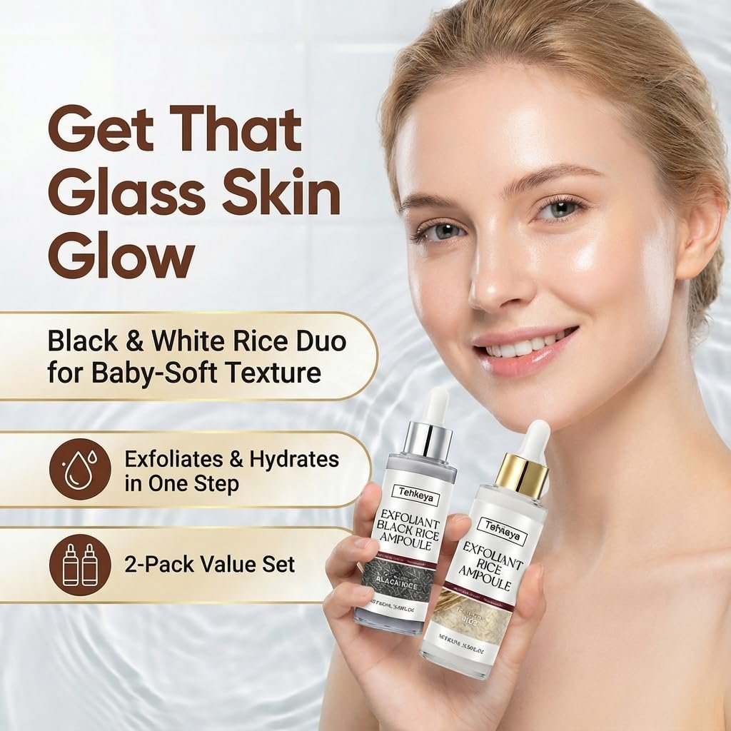 Black and White Rice Exfoliation Essence & Rice Peel Shot (2-Pack) - Dead Skin Removal, Deep Cleansing & Pore Minimizing Facial Serum for All Skin Types Avelisse