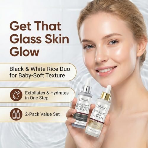Black and White Rice Exfoliation Essence & Rice Peel Shot (2-Pack) - Dead Skin Removal, Deep Cleansing & Pore Minimizing Facial Serum for All Skin Types Avelisse