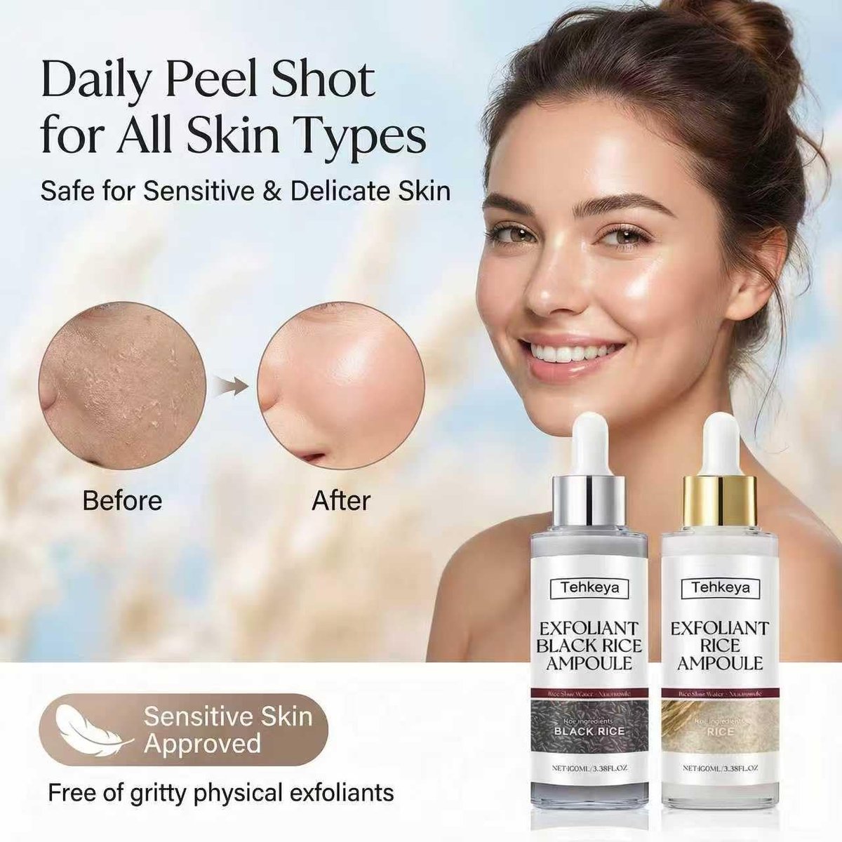 Black and White Rice Exfoliation Essence & Rice Peel Shot (2-Pack) - Dead Skin Removal, Deep Cleansing & Pore Minimizing Facial Serum for All Skin Types Avelisse