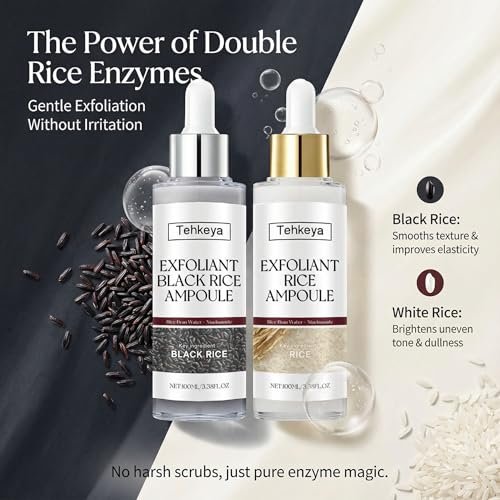 Black and White Rice Exfoliation Essence & Rice Peel Shot (2-Pack) - Dead Skin Removal, Deep Cleansing & Pore Minimizing Facial Serum for All Skin Types Avelisse