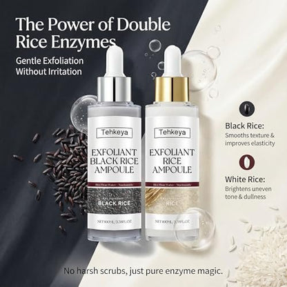 Black and White Rice Exfoliation Essence & Rice Peel Shot (2-Pack) - Dead Skin Removal, Deep Cleansing & Pore Minimizing Facial Serum for All Skin Types Avelisse