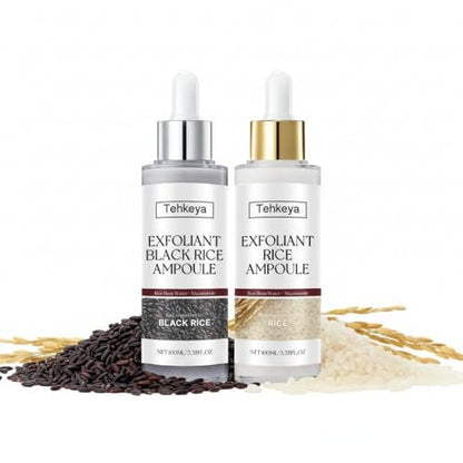 Black and White Rice Exfoliation Essence & Rice Peel Shot (2-Pack) - Dead Skin Removal, Deep Cleansing & Pore Minimizing Facial Serum for All Skin Types Avelisse