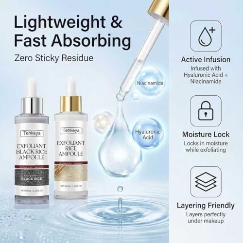 Black and White Rice Exfoliation Essence & Rice Peel Shot (2-Pack) - Dead Skin Removal, Deep Cleansing & Pore Minimizing Facial Serum for All Skin Types Avelisse
