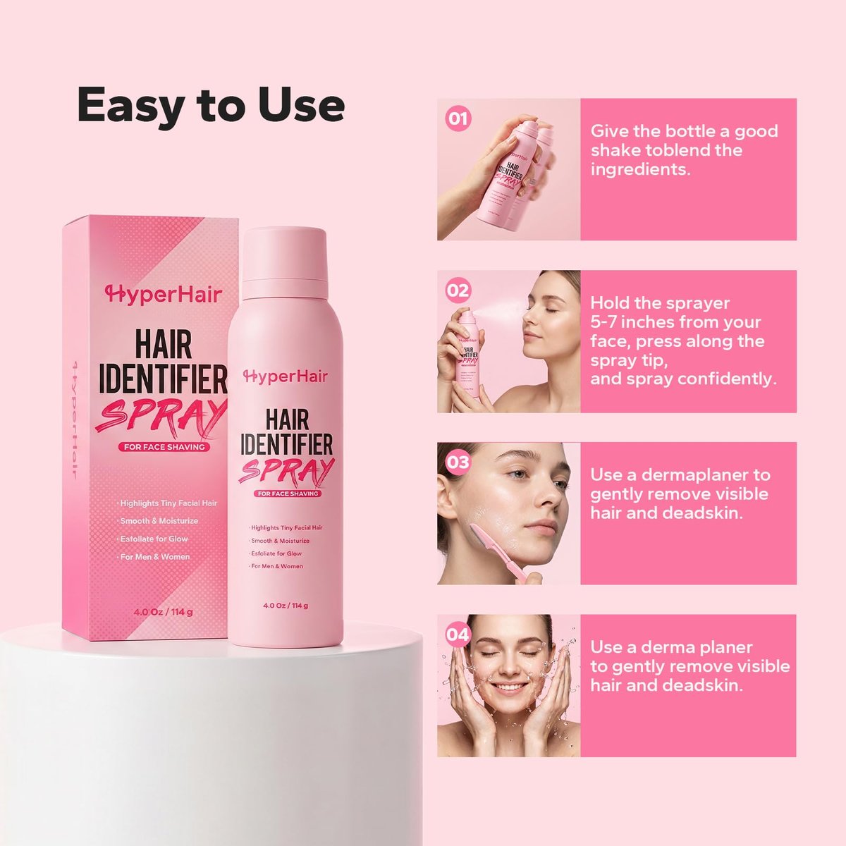 HyperHair Hair Identifier Spray for Face Shaving - Moisturizing Dermaplane Spray for All Skin Types - görsel 9
