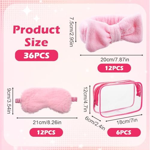 Yuanan 36 Pcs Spa Headband Set for Women – Plush Coral Fleece Makeup Headbands with Sleep Eye Masks & Cosmetic Bags, Pink, 12 Packs - görsel 4