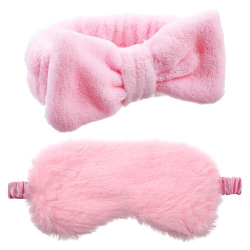 Yuanan 36 Pcs Spa Headband Set for Women – Plush Coral Fleece Makeup Headbands with Sleep Eye Masks & Cosmetic Bags, Pink, 12 Packs - görsel 8