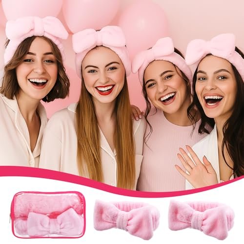 Yuanan 36 Pcs Spa Headband Set for Women – Plush Coral Fleece Makeup Headbands with Sleep Eye Masks & Cosmetic Bags, Pink, 12 Packs - görsel 12