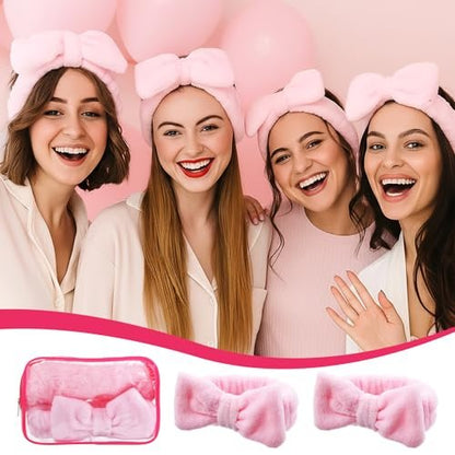 Yuanan 36 Pcs Spa Headband Set for Women – Plush Coral Fleece Makeup Headbands with Sleep Eye Masks & Cosmetic Bags, Pink, 12 Packs