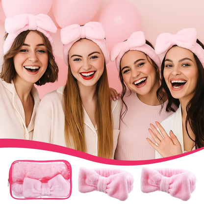 Yuanan 36 Pcs Spa Headband Set for Women – Plush Coral Fleece Makeup Headbands with Sleep Eye Masks & Cosmetic Bags, Pink, 12 Packs