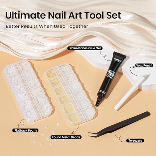 Beetles 3D Nail Charms Kit - Gold Silver Caviar Beads, White Pearls, Rhinestone Glue & Tools for Nail Art Manicure - görsel 12