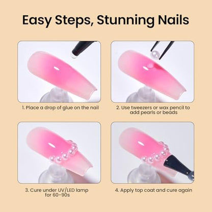 Beetles 3D Nail Charms Kit - Gold Silver Caviar Beads, White Pearls, Rhinestone Glue & Tools for Nail Art Manicure