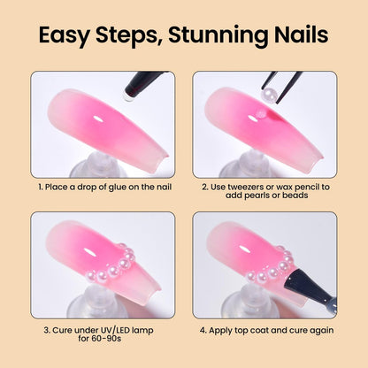Beetles 3D Nail Charms Kit - Gold Silver Caviar Beads, White Pearls, Rhinestone Glue & Tools for Nail Art Manicure