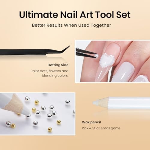 Beetles 3D Nail Charms Kit - Gold Silver Caviar Beads, White Pearls, Rhinestone Glue & Tools for Nail Art Manicure - görsel 10