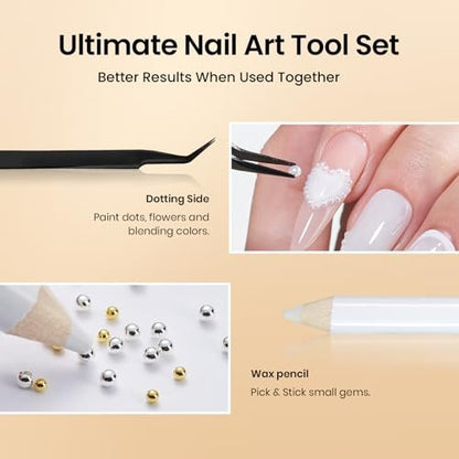Beetles 3D Nail Charms Kit - Gold Silver Caviar Beads, White Pearls, Rhinestone Glue & Tools for Nail Art Manicure