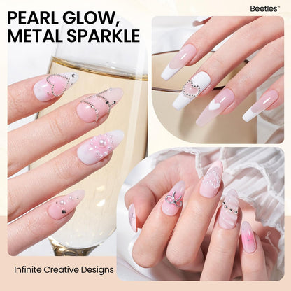 Beetles 3D Nail Charms Kit - Gold Silver Caviar Beads, White Pearls, Rhinestone Glue & Tools for Nail Art Manicure