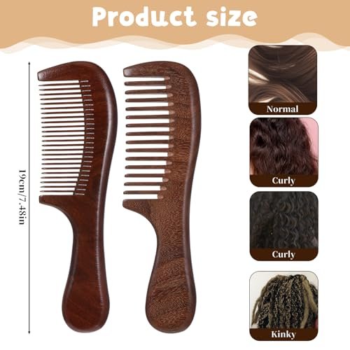 2 Pcs Sandalwood Comb Set - Wide & Fine Tooth Wooden Combs for Detangling, Anti-Static, Natural Hair Care for Women & Men - görsel 4