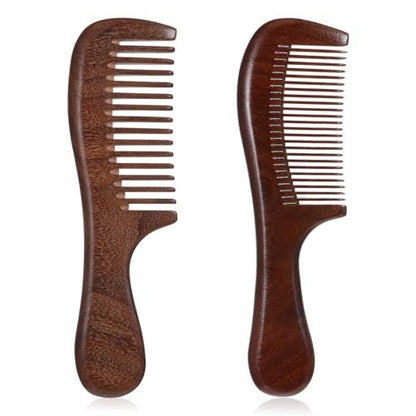 2 Pcs Sandalwood Comb Set - Wide & Fine Tooth Wooden Combs for Detangling, Anti-Static, Natural Hair Care for Women & Men