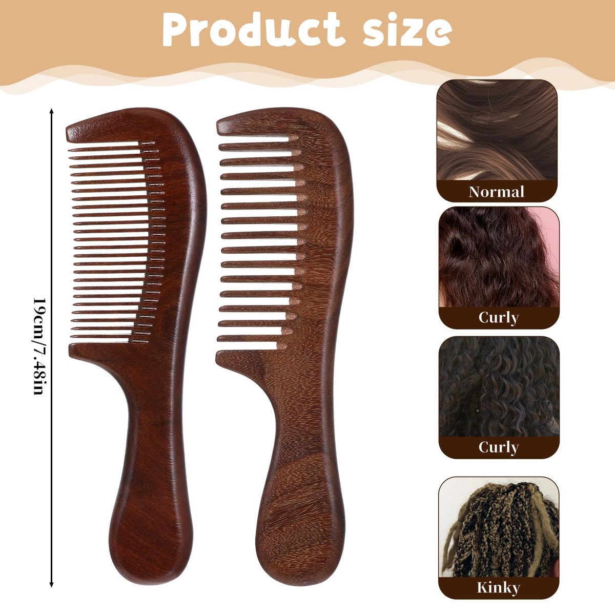 2 Pcs Sandalwood Comb Set - Wide & Fine Tooth Wooden Combs for Detangling, Anti-Static, Natural Hair Care for Women & Men - görsel 3