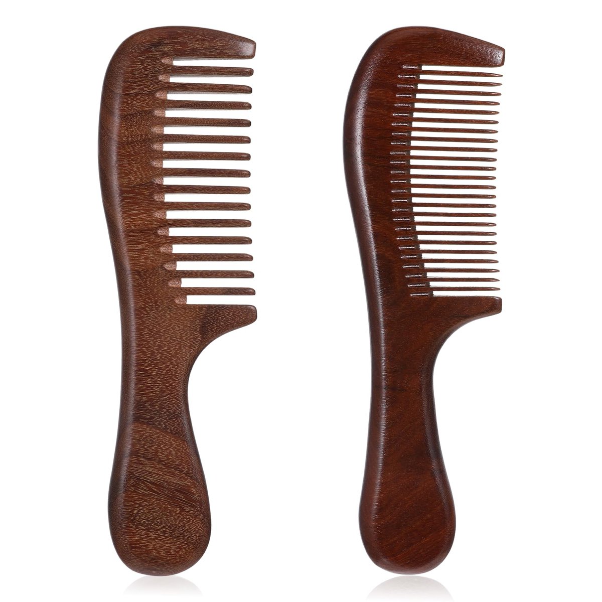 2 Pcs Sandalwood Comb Set - Wide & Fine Tooth Wooden Combs for Detangling, Anti-Static, Natural Hair Care for Women & Men - görsel 1