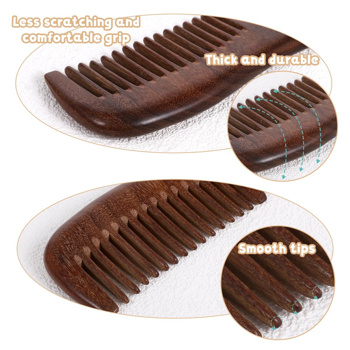 2 Pcs Sandalwood Comb Set - Wide & Fine Tooth Wooden Combs for Detangling, Anti-Static, Natural Hair Care for Women & Men - görsel 7