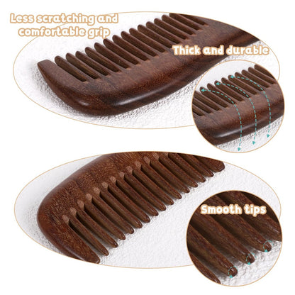 2 Pcs Sandalwood Comb Set - Wide & Fine Tooth Wooden Combs for Detangling, Anti-Static, Natural Hair Care for Women & Men