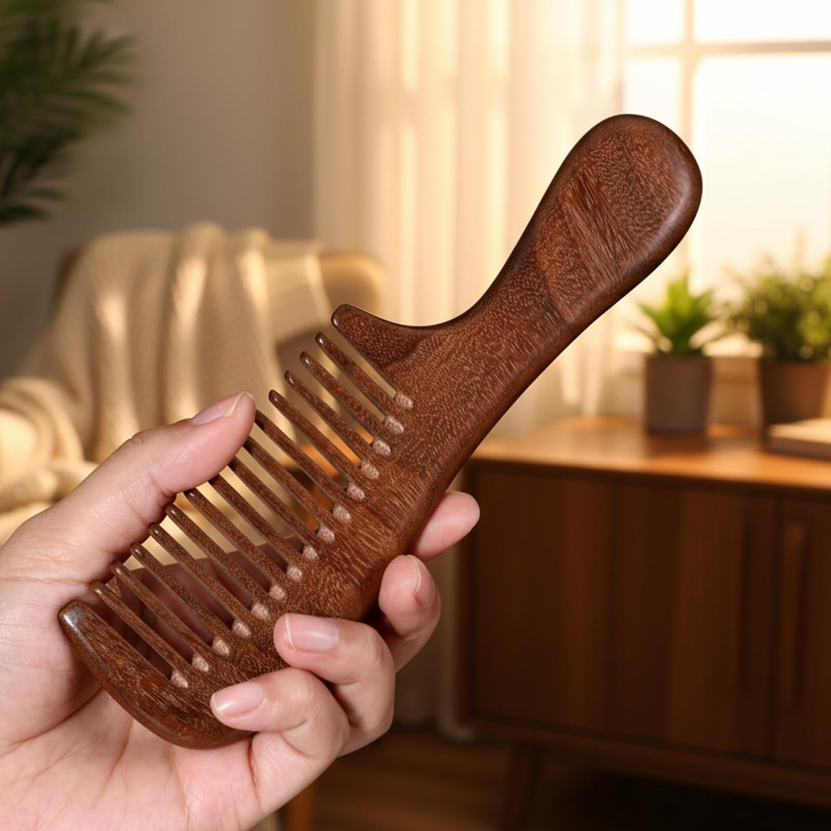 2 Pcs Sandalwood Comb Set - Wide & Fine Tooth Wooden Combs for Detangling, Anti-Static, Natural Hair Care for Women & Men - görsel 11